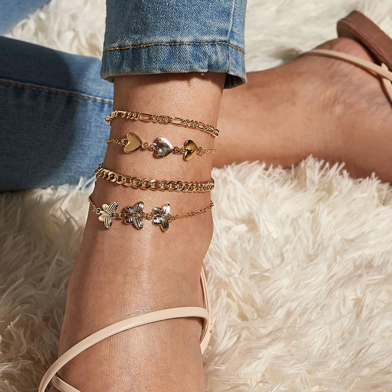 

Fashion Gold heart butterfly Anklet set for women Wholesale N205250