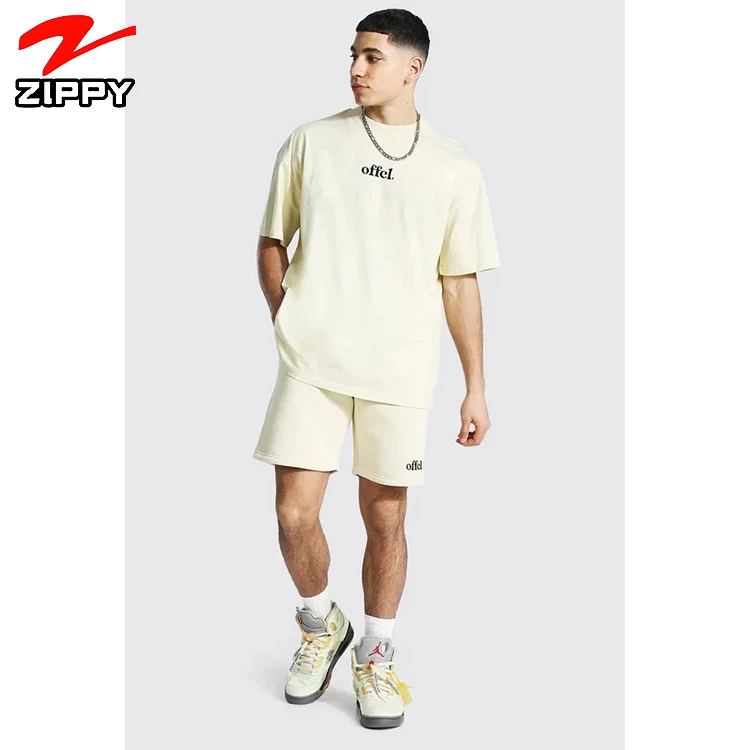 

High quality spring summer custom logo oversized tshirt gym tracksuit wholesale 2 piece short sweatsuit sets for men