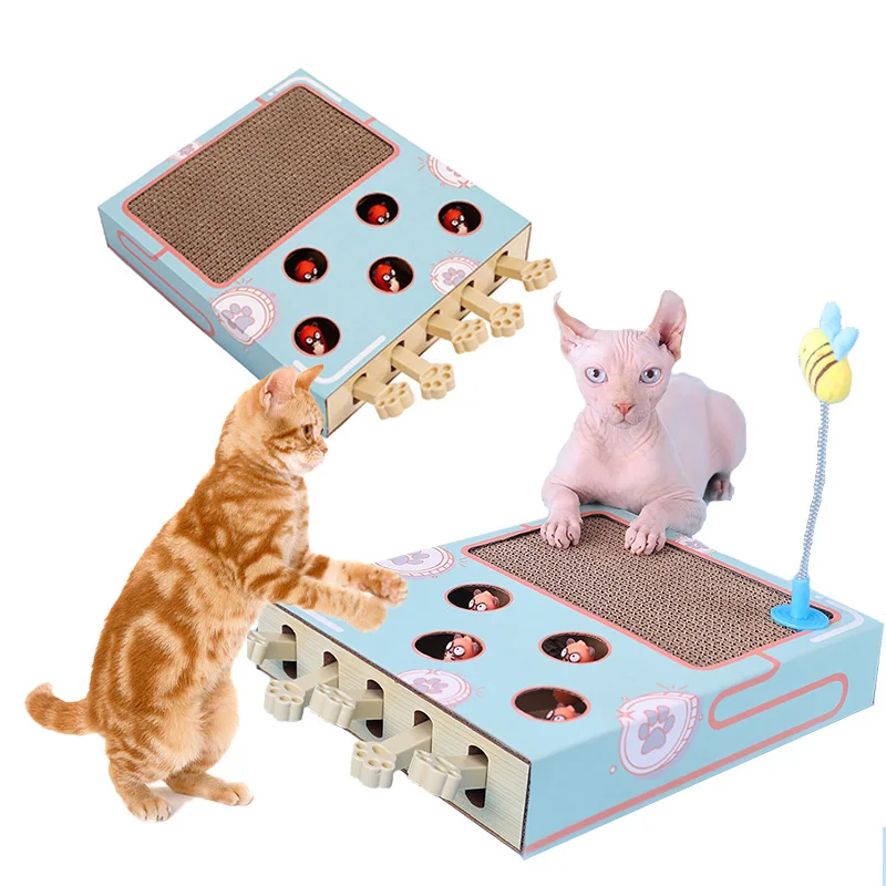 

Interactive Cat Toy Wooden Box Funny Cut Whack A Mole Game Pet Cats Wood Popping Mouse Pet Cat Toy
