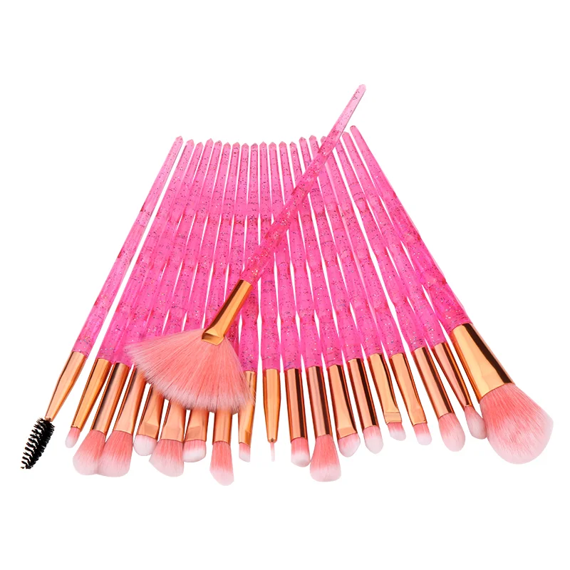 

20pcs Custom Logo Private Label Professional Powder Foundation Eyebrow Crystal Rainbow Synthetic Fibre Makeup Brush Set