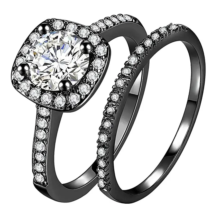 

SC Hot Selling 2 pcs Square Zircon Couple Rings Valentines Rings Jewelry Women Personalized Stackable Diamond Wedding Rings 2022, Black, silver, rose gold