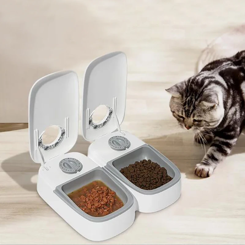 

2 Meals Timed Automatic Dog Feeder Dual Bowls Smart Cat Food Dispenser Wet Dry Pet Food Dispenser Pet Feeder Cat Accessories