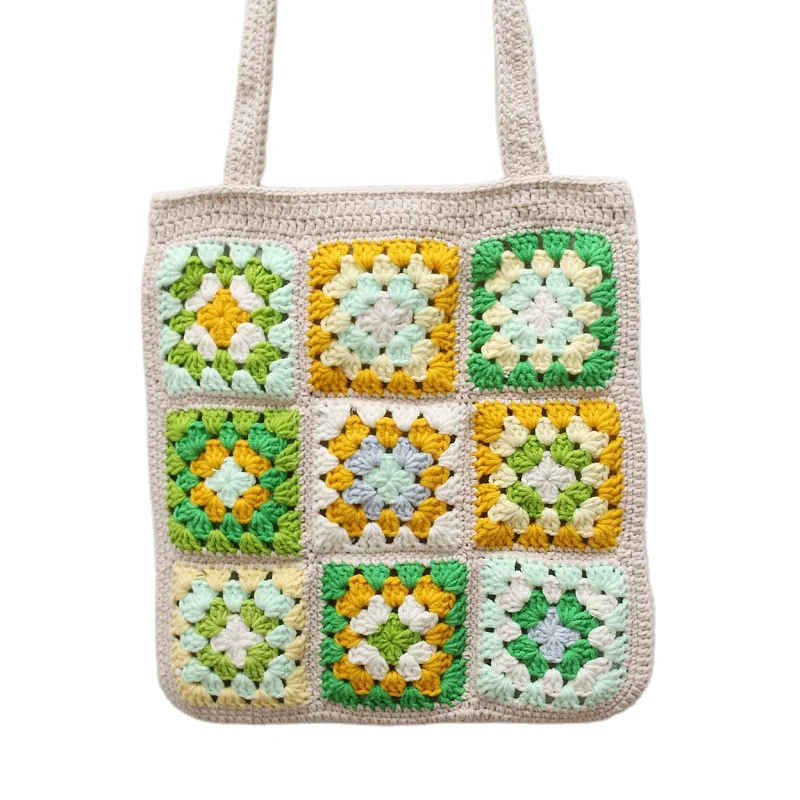 

High Quality Women Bags Beach Straw Handbag Shopping Net Bag Mesh Rattan Bag Cotton Rope Net Handbag, Camel