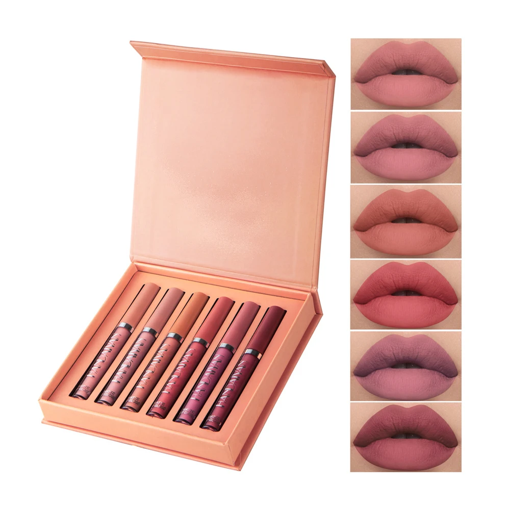 

6-color Long Lasting Non-Stick Cup Not Fade lip gloss setMatte Smooth Liquid Lipstick SetPigmented Velvet lipgloss set.