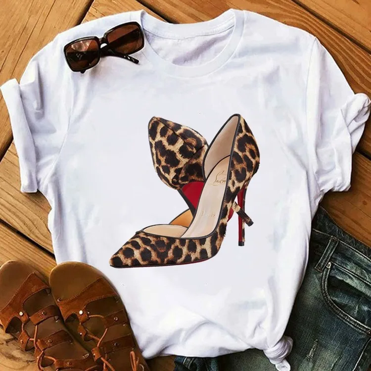 

Newest Watercolor High Heels Shoes Print T Shirt Femme Funny T Shirt Women 90s Hip Hop Punk Shirt Hipster Streetwear