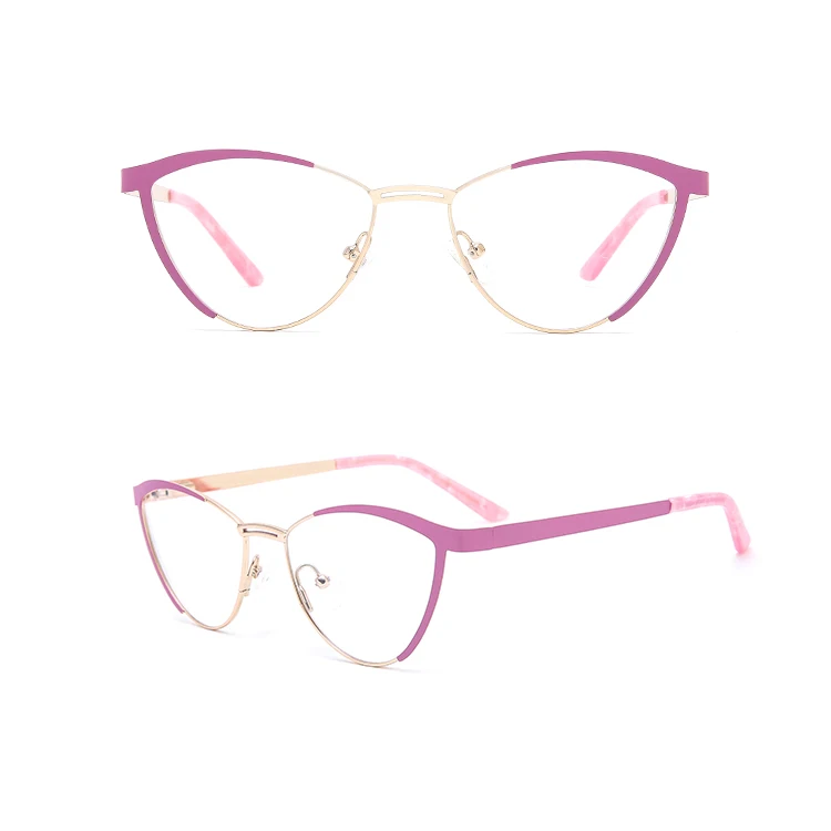 

Double-Color New Style Colorful Eyeglasses Frame Clear Cat-Eye Metal Optical Glasses Acetate Temple Eyewear 2022, Any color available