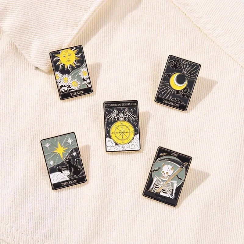 

Tarot black skull brooch Moon sun pin, As picture