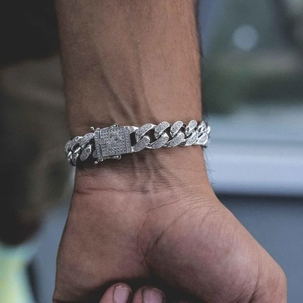 

Hip Hop Bling Iced Out Men's Rapper Bracelet Full Rhinestone Pave Miami Cuban Link Chain Bracelet for Men Jewelry