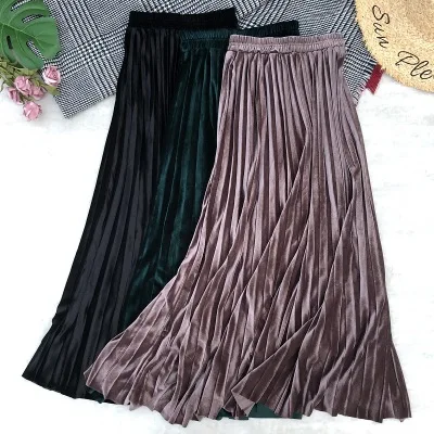 

B51476A Europe ladies fashion autumn winter soft pleated long skirt