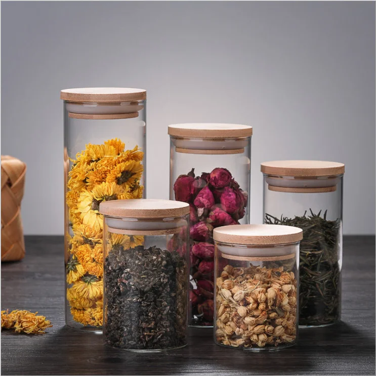 

Online Shop New Products Kitchen Wooden Lid Glass Food Storage Jar, Clear transparent