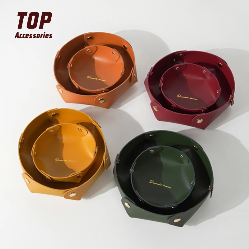 

2022 Most Popular Leather Storage Trays Round Leather Trays for Living Room