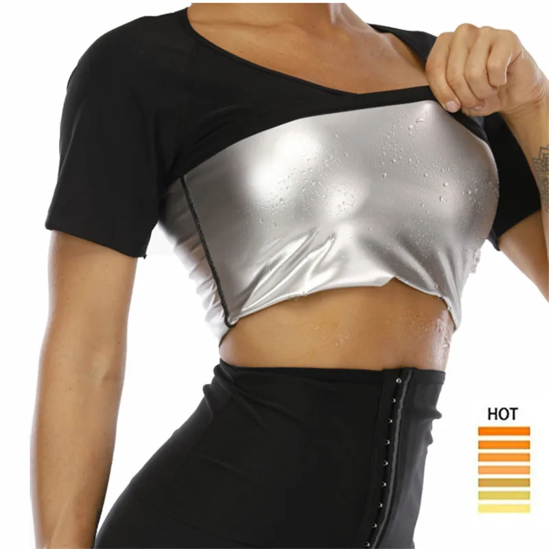 

MOQ 10pcs custom logo Sports silver coated sauna women sweat shirts sweat vest slimming, Black