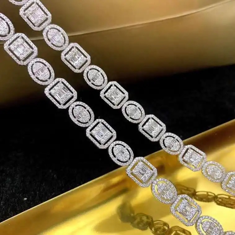 

New Arrival Geometric Design Natural Diamond Iced Out Wedding Jewelry Real 18K Gold Charm Bracelet, White gold