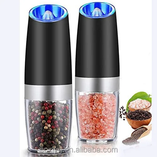 

amazon hot sale salt pepper grinder mill parts LED Light colored gravity electric pepper grinder, Sliver