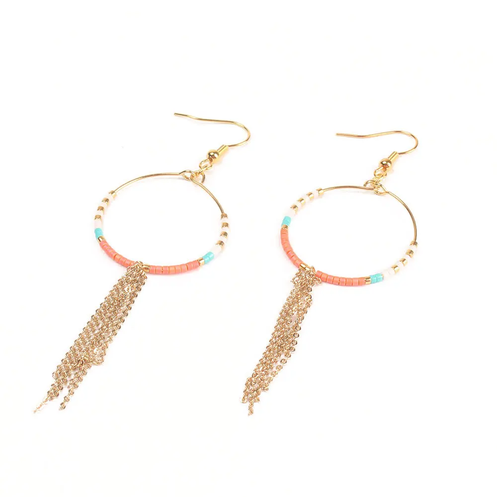 

Round stainless hoop seed beads earrings jewelry simple earrings with chain, Mix
