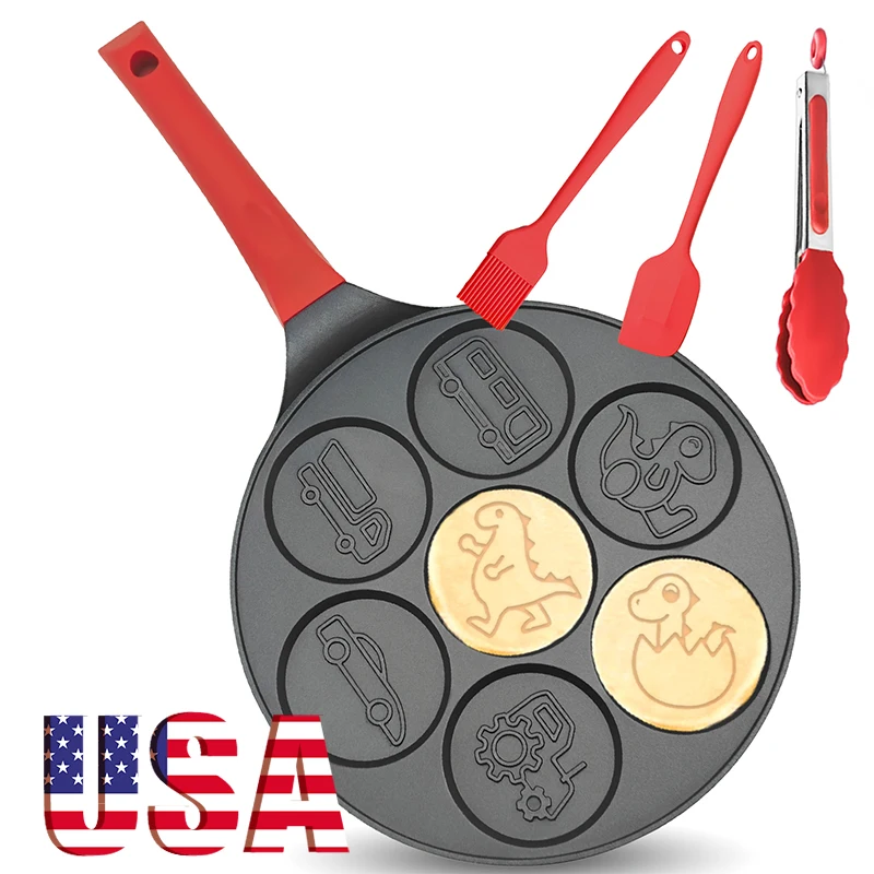 US Deliver 7-Hole Pot Bottom Diameter Cute Animal Non Stick Waffle Frying Pan Mini Egg Pancakes Pan Cooking Pancake Pan Set