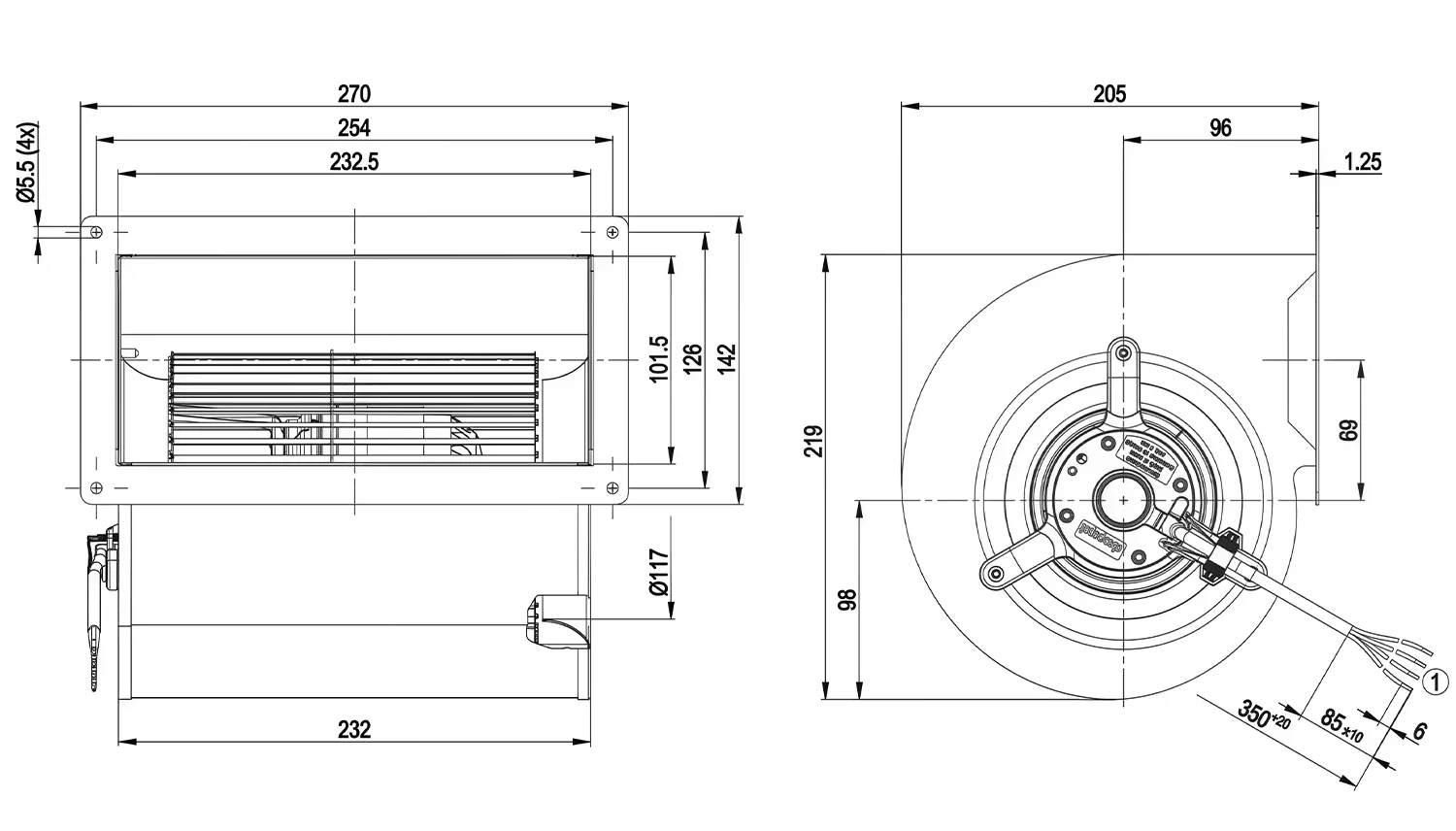 Inlet Forward Curved Blower, D2E146-AP47-C3, AC230V, 146mm - detail 10