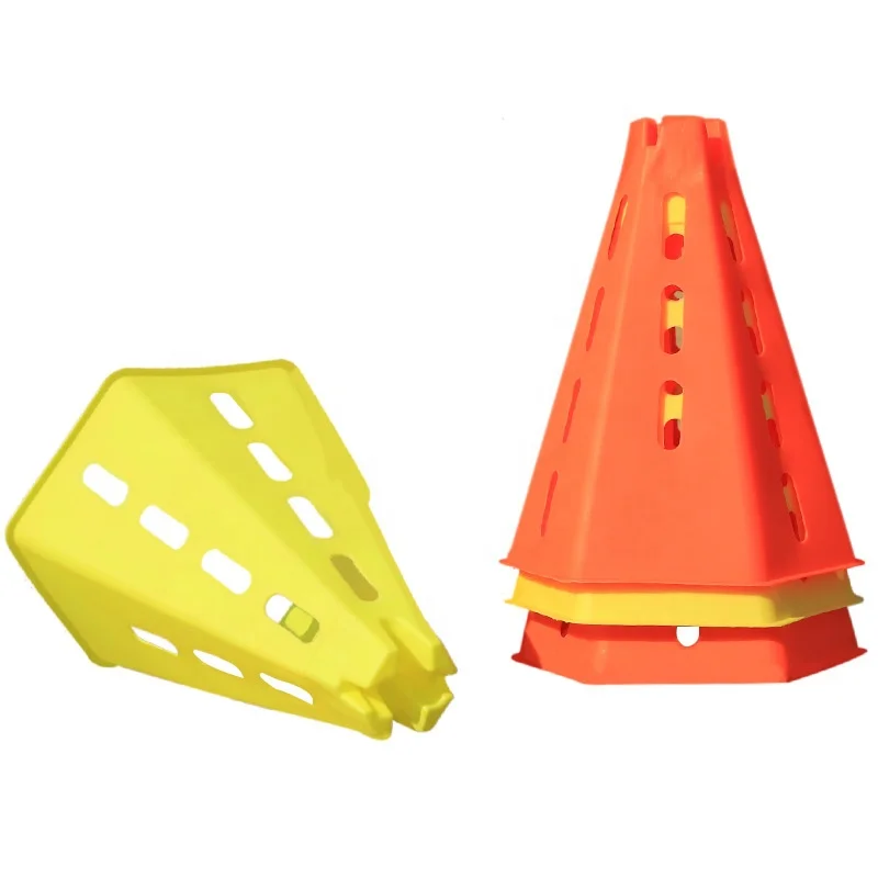 

Wholesale Customized Logo Use PP Plastic Perforated Marker Bucket Football Hurdle Training Agility Cones With Holes, Yellow,orange