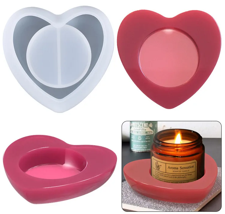 

Y3468 DIY Epoxy Resin Silicone heart tealight Holder Mold Candle Holder Mold, White