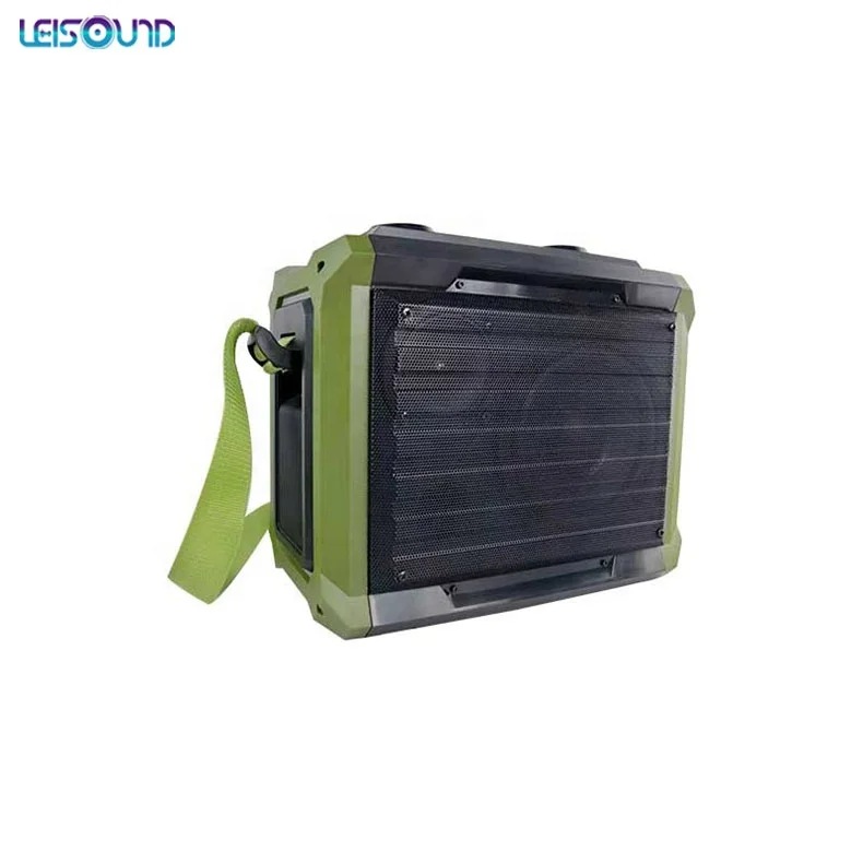 

LEISOUND Hotsale Mini Audio Box Active battery SD USB Sound Player Shoulder Belt Blue tooth Speaker with LED Display, Black green