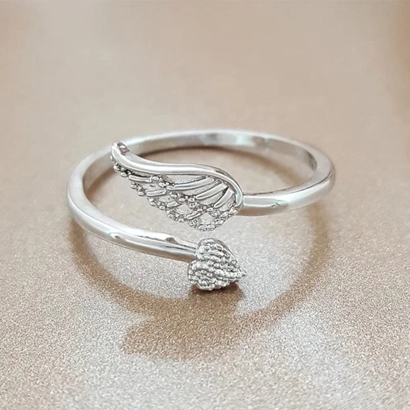 

Simple Angel Wings delicate wing Modeling Adjustable Silver Rings Fashion Banquet anniversary Birthday Present Women's Jewelry
