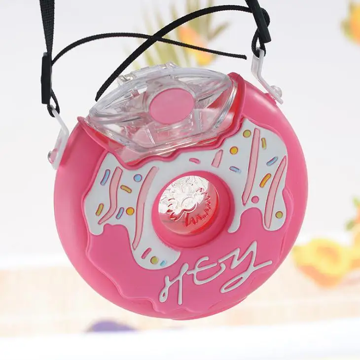 

380ml plastic straw donut Children's water cup wholesale sports water bottle, Pink,blue,khaki