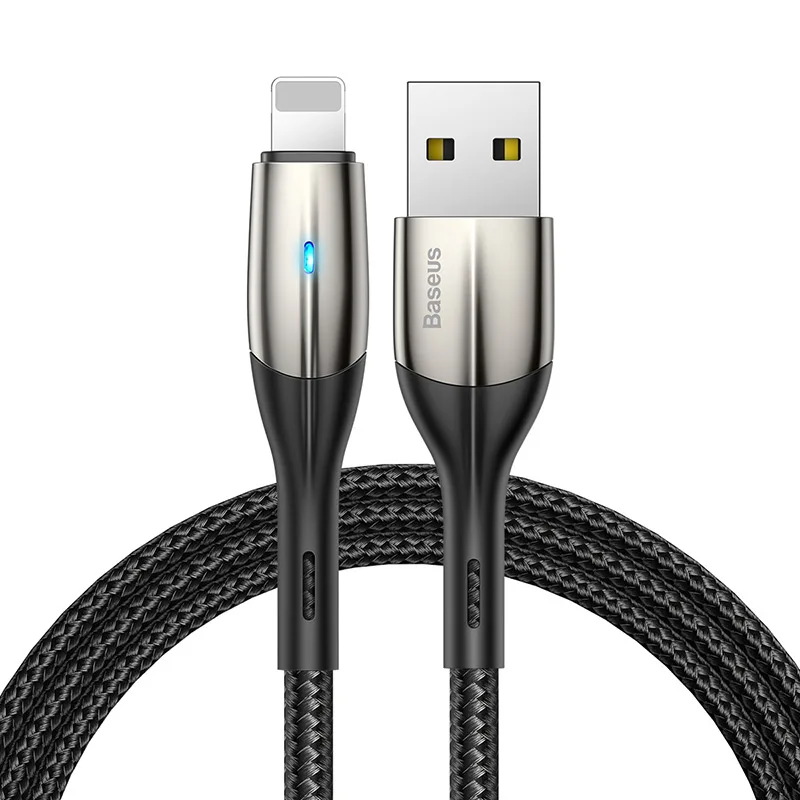 

Horizontal Data Cable With Indicator Light USB For iPhone Zn-alloy Durable Quick Charging USB Cable