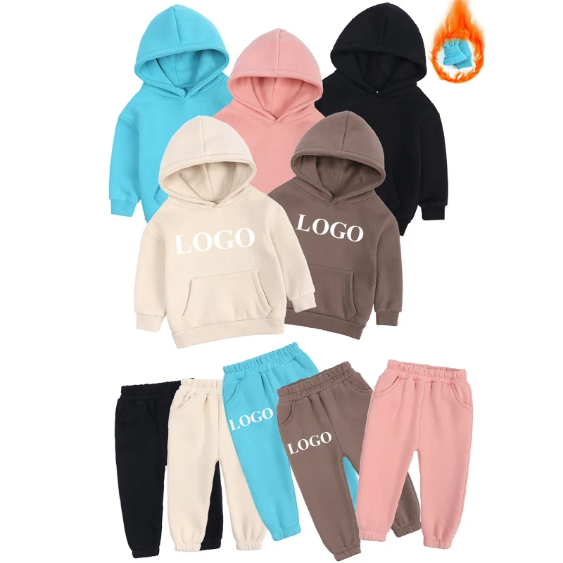 

Winter Thick Fleece Children Hoodies and Pants Sets Two Pieces Custom Tracksuit for Kids, Picture