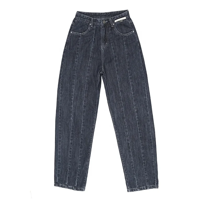 

High Waist Retro Blue Gray Straight Wide Leg Mopping Baggy Jeans Women