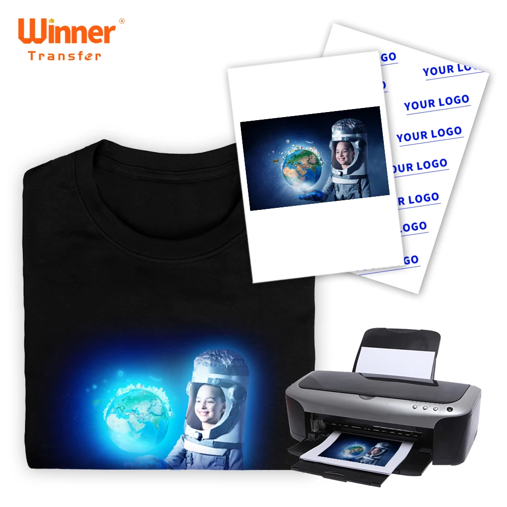 

Ready To Ship A4 Size inkjet glow in the dark heat transfer paper luminous transfer paper 100 sheets/pack For light and dark