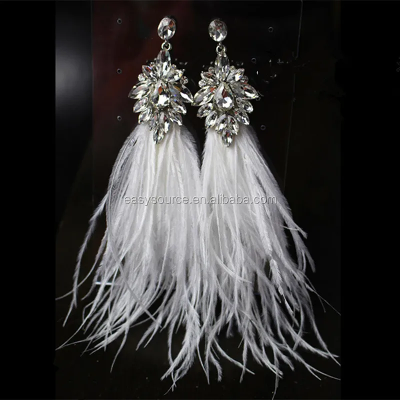

RE3794 Bohemian Long Feather Earring Women Rhinestone Drop Earrings Wedding Jewelry