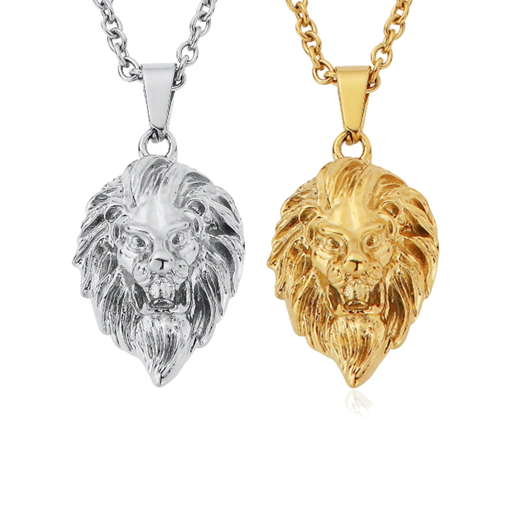 

Factory Hot Lion Face Pendant Necklace Lion Head Charm For Men Women Stainless Steel 18K Gold Plated Punk 2022 New Design