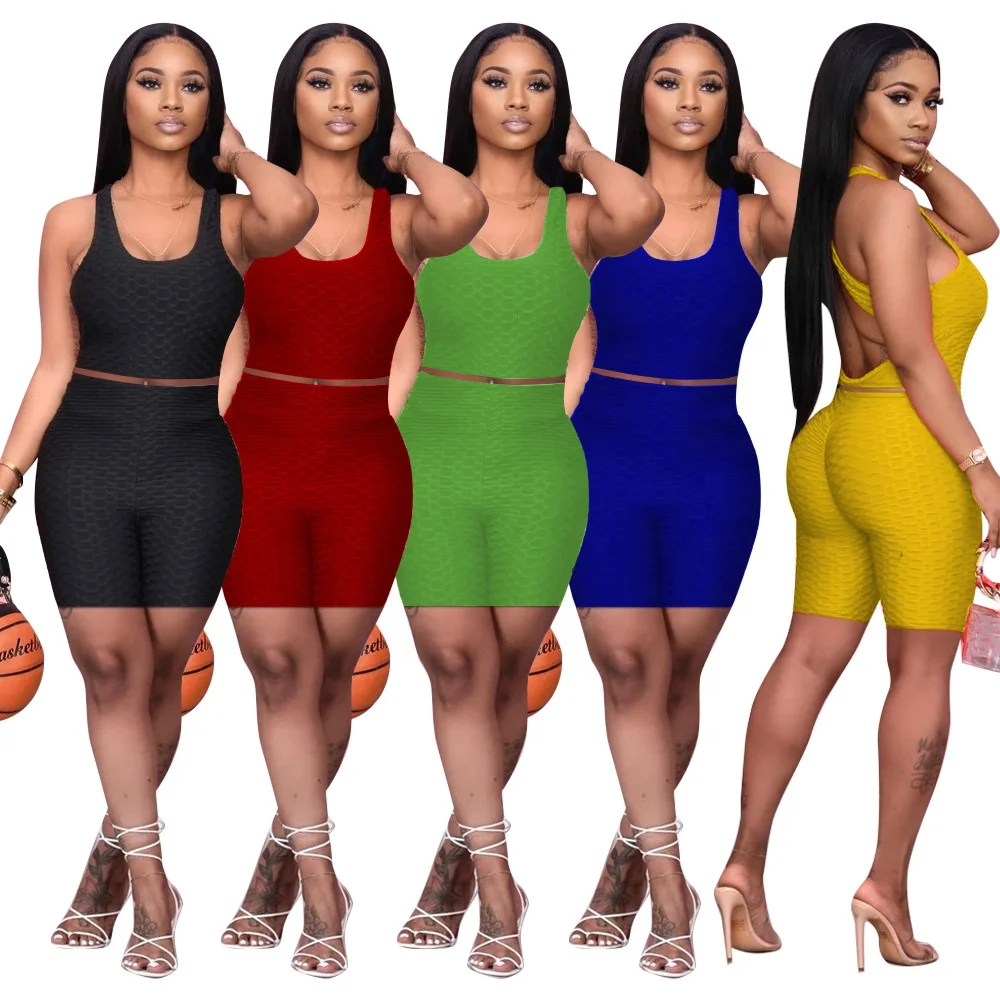 

MT21-5444 2021 Summer Ladies Vest Solid Color Pants Set Sleeveless Polo Bu Yoga Clothes Halter Two-Piece Set women clothing set