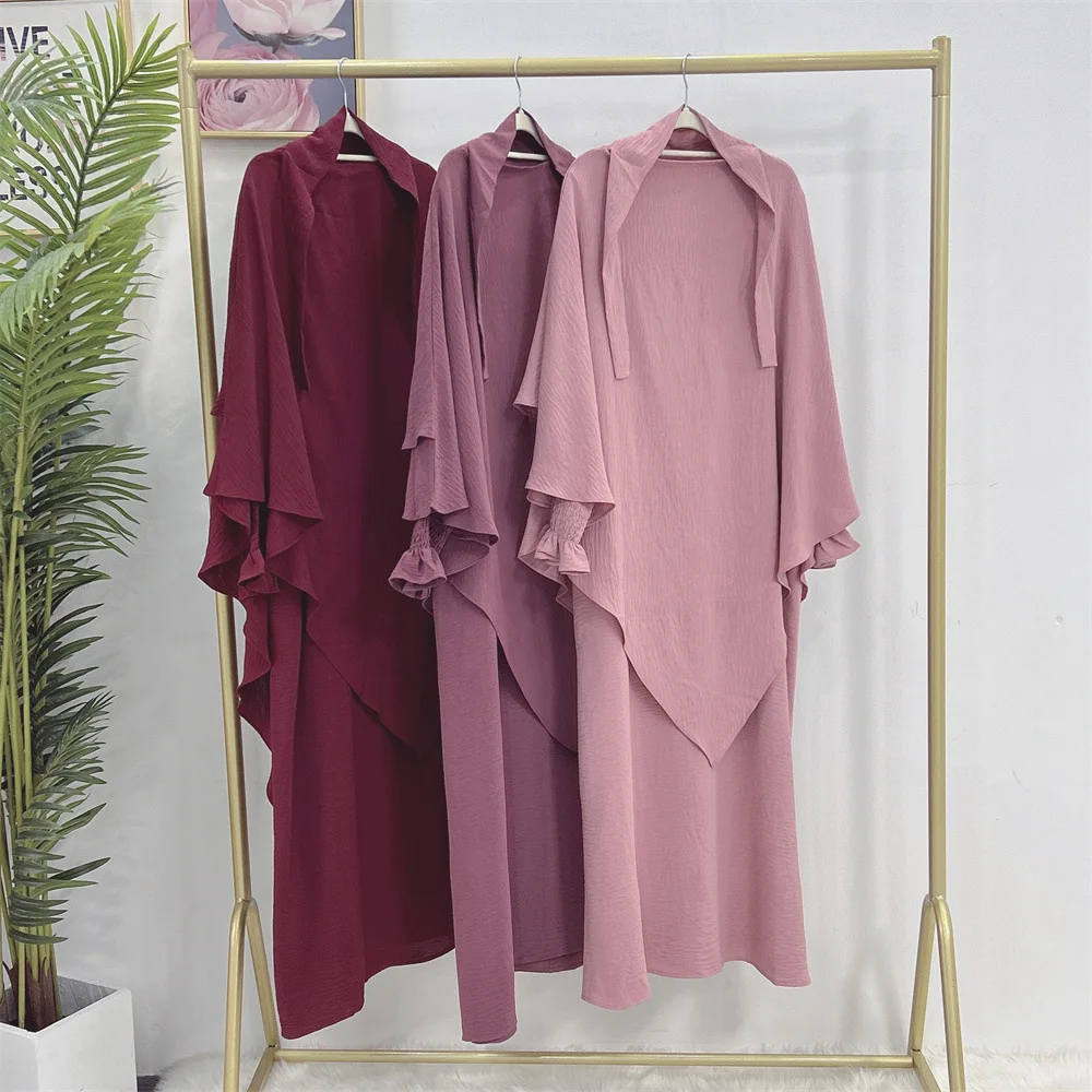

2023 Dubai Abaya Muslim Dress With Two Layers Khimar Two Piece Set Abaya Women Muslim Clothing Jilbab Abaya