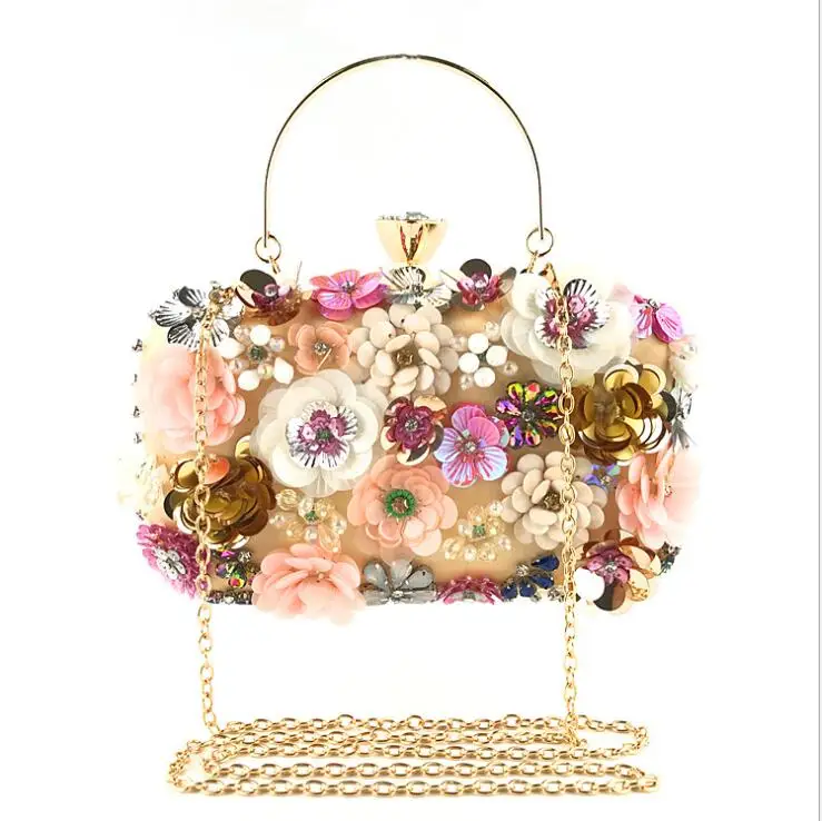 

Fashion Dinner Lady Handmade Flower Beaded banquet wedding party bag handbag messenger inner bag