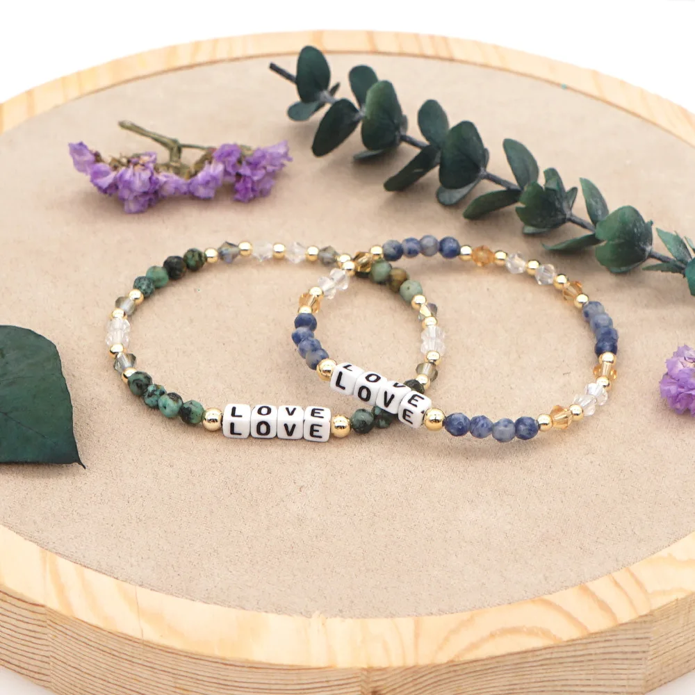 

Go2boho Bohemian Nature Stone Beads Bracelet Women Charm Letter Handmade Couple Fashion Jewelry Colorful Crystal Bead Bracelet