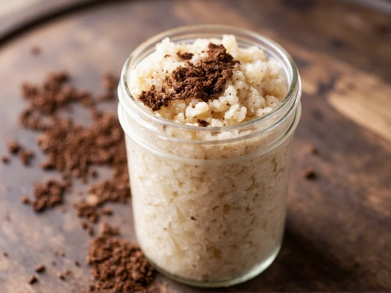Homemade sugar scrub in mason jar with coffee grounds