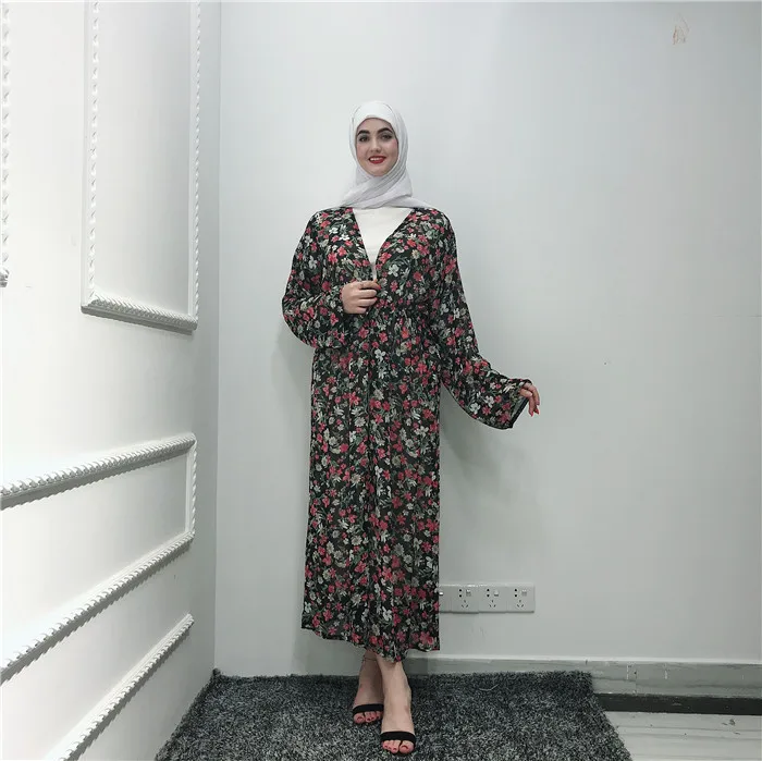 

Fashion fancy flora printed chiffon muslim women dress abaya dubai, As pic