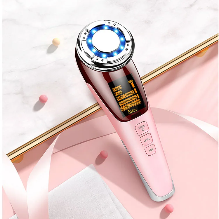 

Dropshipping EMS LED Photon Light Therapy Vibrator Beauty Device Anti Aging Face Lifting Tightening Eye Facial Skin Care Tool, Pink white