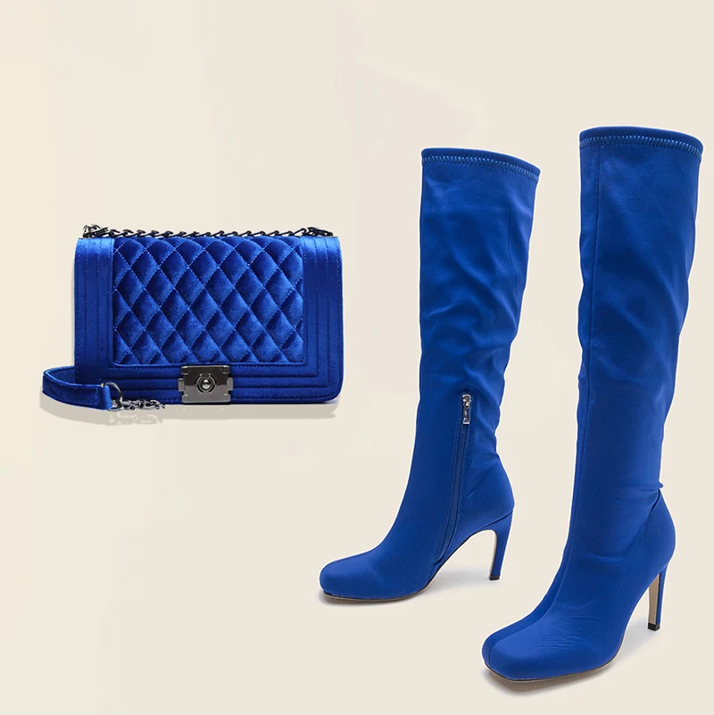 

XZ300 New Arrivals Knee High Heeled Boots Matching Bag Set Fashion Shoes And Handbag Set, As picture or custom