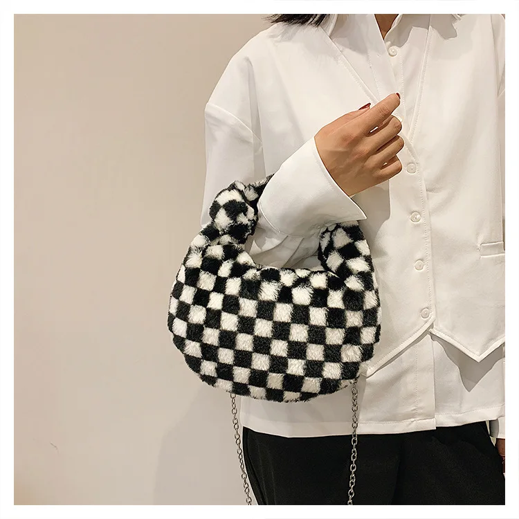 

Trendy fur fluffy Handle Knotted Furry Clutch Handbag Pillow Shoulder Bag Plush Women ladies  dumpling jodie Shoulder bag