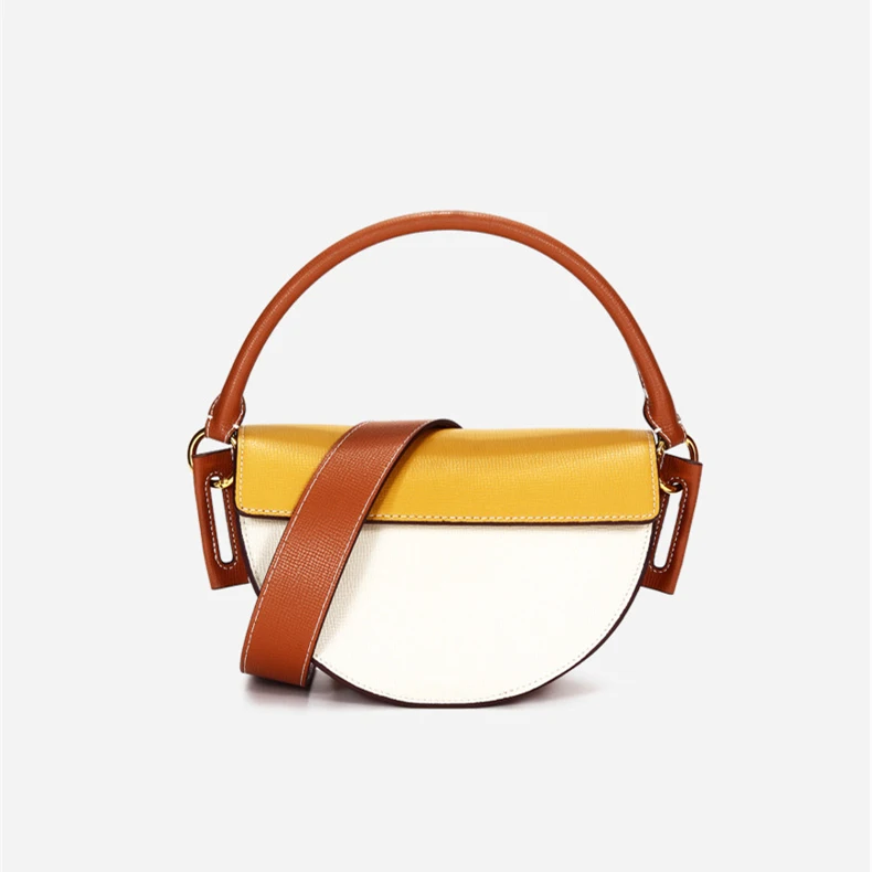 

2021 Designer Leather Clutch Handbag Purses Half Moon Crossbody Saddle Bag Shoulder Genuine Real Leather Woman Handbags, Yellow / apricot