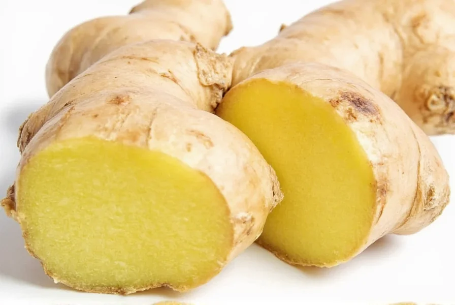 Fresh ginger root next to ground ginger in measuring spoons showing conversion ratio