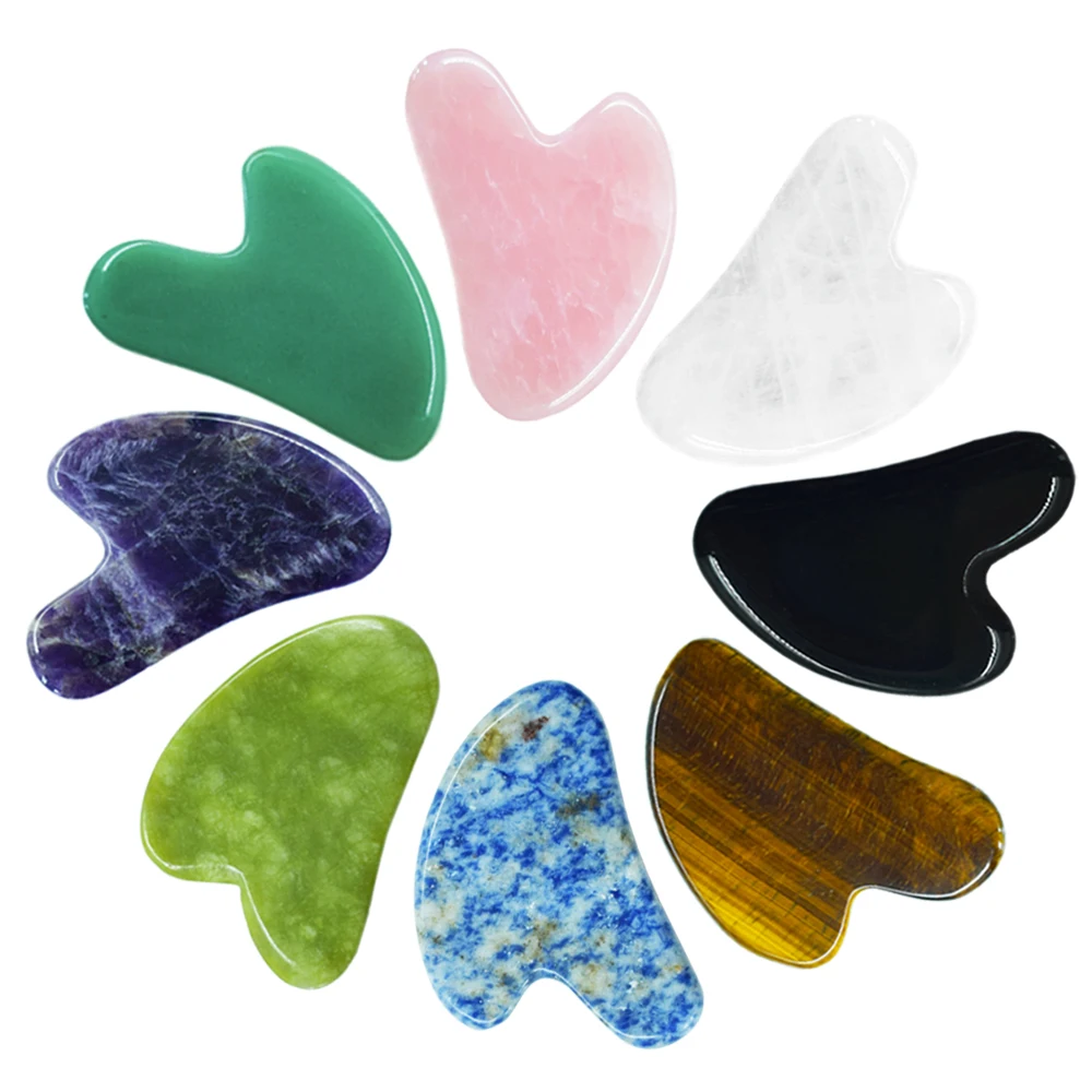 

100% Natural Scraping Massage Rose Quartz Pink Face Gua Sha Jade Massage Tool Amethyst Gua Sha, Pink, rose quartz, green,jade, white, black obsidian,amethyst