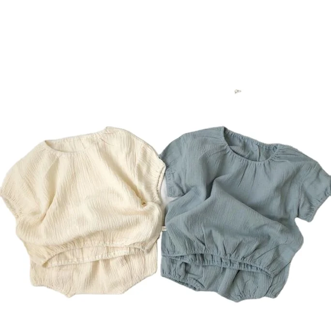 

New Arrival Kids Wear Baby Linen Infant Short Sleeve Baby Clothes Sets, Pictures showed