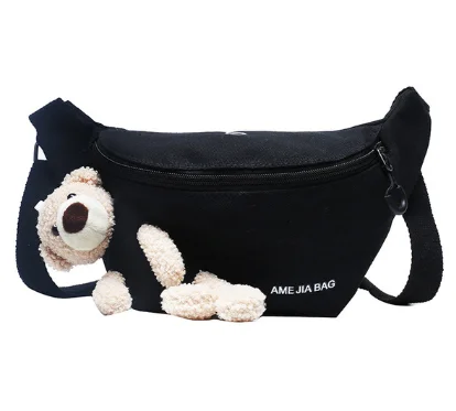 

Fashionable yellow cute plush bear mini firm canvas crossbody chest kids fanny pack, Color1/2/3