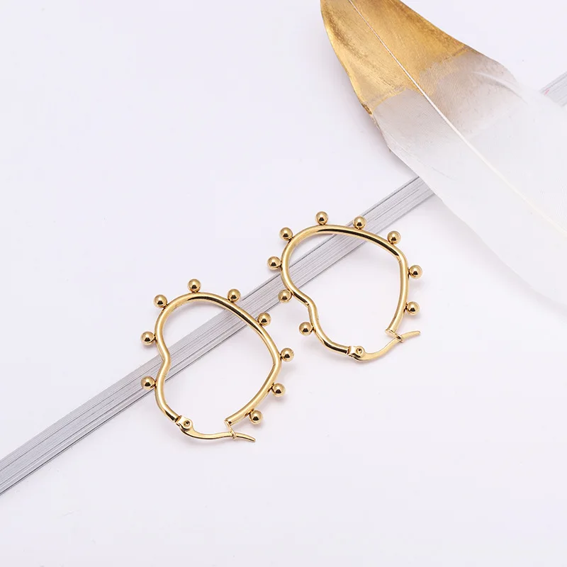 

Latest fashion women jewelry beaded stainless steel hypoallergenic gold plated hoop heart earrings