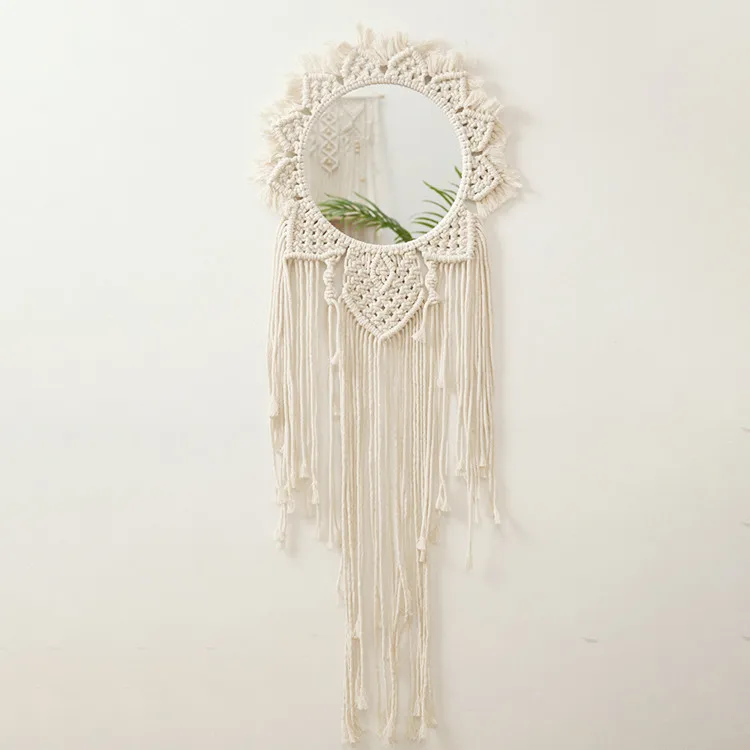 

50% OFF Long Tassel Petal Design Weave Hanging Wall Art Decor Hand-woven Bohemian Macrame Mirror, White