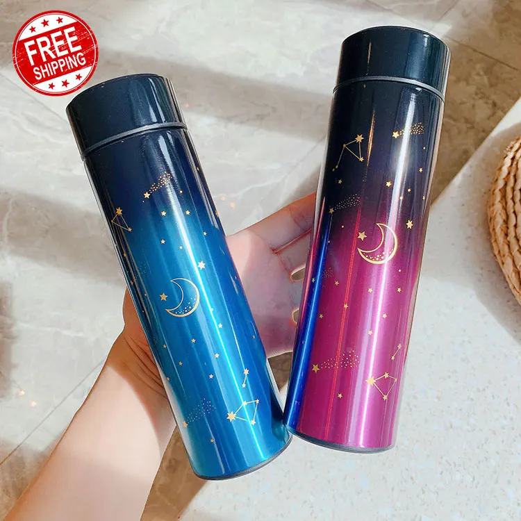 

Free Shipping fashion special new smart Gradient starry sky water cup with LED Temperature display thermos hot cup