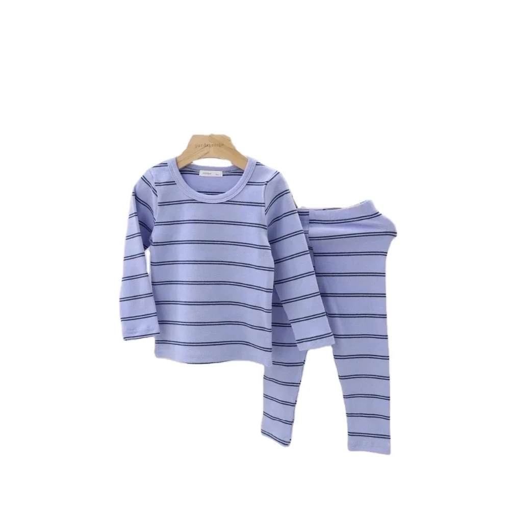 

Good quality kids pyjamas set long sleeve sleepwear with strip, As pictures